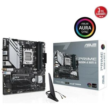 ASUS PRIME B650M-A WIFI II AMD B650 AM5 DDR5 6400 DP HDMI, Analog Çift M2 USB3.2 AX WiFi + BT AURA RGB 2.5Gbit LAN mATX