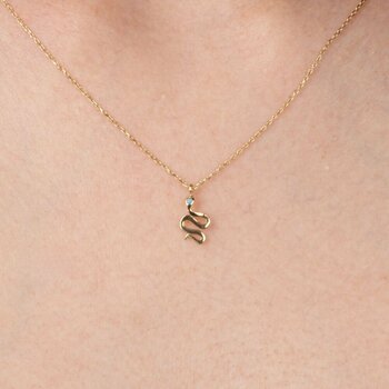 Altın Kolye - Firuze Taşlı Yılan Tasarım 14 Ayar Altın Kolye Altın 43 Cm