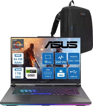 Asus Rog Strix G16 G614PM-S5062 Amd Ryzen 9 8940HX Aı 24GB GB 1tb SSD 8GB/RTX5060 Gddr7 115W 16"/ 2.5k (2560 x 1600, Wqxga) 3ms 240Hz, 500 Nits Freedos Gaming Laptop WS5062F03+ZETTAÇANTA