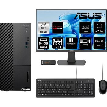 Asus Expertcenter D500ME i7 13700 64GB RAM 512GB SSD 27" FHD Win11 Pro D500000I713700P873 Masaüstü Bilgisayar + Per4 USB