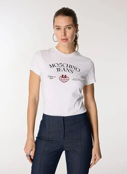 Moschino Jeans Beyaz Kadın Standart Baskılı T-Shirt A0703-1001 M 15328026