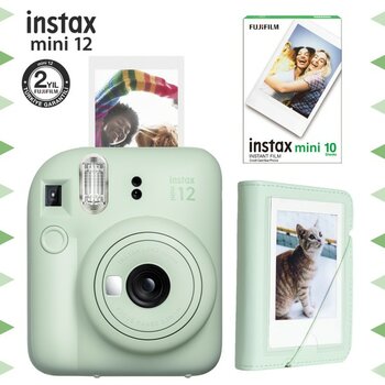 Instax Mini 12 Yeşil Fotoğraf Makinesi-10'lu Film ve Mini Albüm Seti