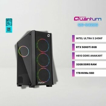 Quantum Gaming QY1607 Intel Ultra 5 245KF 32GB Ddr5 1tb Nvme RTX5060TI 8gb Sıvı Soğutmalı Gaming Masaüstü Bilgisayar - FreeDos