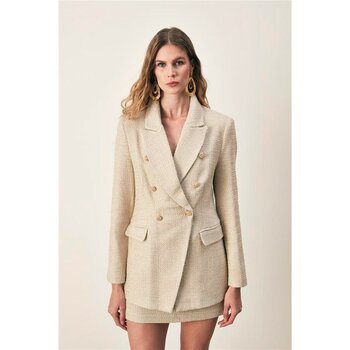 Sateen Düğme Detaylı Tüvit Ceket - Bej - 38