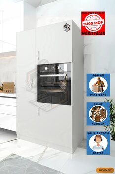 Mobilyanı Tasarla Tamamı MDF Maxi Ankastre Fırını Dolabı 3 Kapaklı Çok Amaçlı Mutfak Dolabı (ÖZEL ÖLÇÜ YAPILIR)