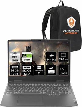 LENOVO LOQ i5-12450H 96GB 512GB SSD RTX3050/6GB 15.6" FHD 144Hz W11P 82XV00WYTX & PER4 ÇANTA