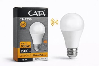 Cata Sensörlü Led Ampul E27 15W Beyaz Işık