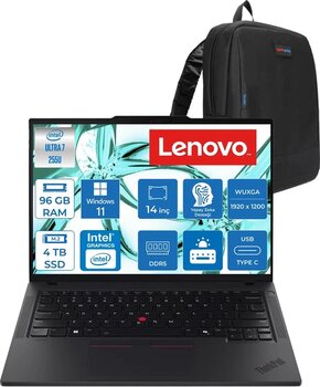 Lenovo Thinkpad T14 Gen 6 Intel Core Ultra 7 255U 96Gb Ddr5 4Tb Ssd Windows 11 Pro Intel Aı Boost 14" Wuxga (1920X1200) Ips 500Nıts 100% Srgb Taşınabilir Bilgisayar 21Qc00cktxp40 + Zetta Çanta