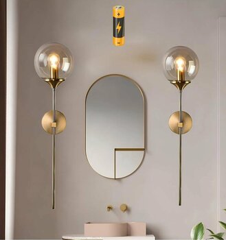 burenze Modern Tasarım Pilli Aplik 1 Adet Tak Çalıştır Duvar Camlı Aplik Eskitme Gold Bal Camlı