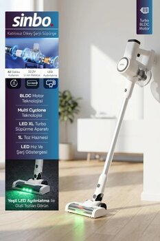 Sinbo Svc-8636 Kablosuz Dikey Şarjlı Süpürge 2200Mah Li-İon Bataryalı Bldc Motorlu Yeşil Led Işıklı Multi Cyclone