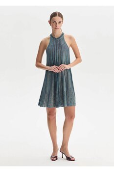 Knitss Mavi Renk Geçişli Mini Triko Elbise M Beden