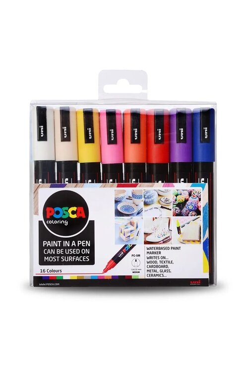 Uni Posca PC-5M 1.8-2.5 mm su bazlı boyama markörü 16'lı set