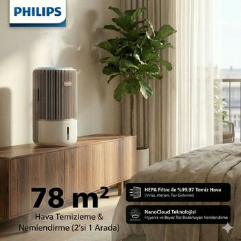 Philips 2si 1 Arada Hava Temizleyici ve Nemlendirici Nanocloud Teknolojili Hijyenik Buhar ve Arıtma Özellikli Bebek ve Yatak Odası Uyumlu - Beyaz