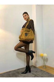 Luluyen Peluş Çanta 2025 Sonbahar Kış Sezonu Yeni Moda Çok Şık Trend Yumuşacık Omuz Çantası L Beden