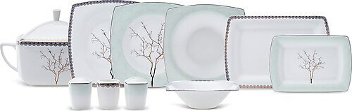 Karaca Fine Pearl Banyan 12 Kişilik 62 Parça Renkli-Desenli Yemek Takımı