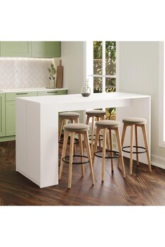 Bimossa Edgar L4830 Mutfak Adası Bar Masası 160cm Beyaz Karşılıklı Oturmalı Depolamalı Çok Amaçlı Masa