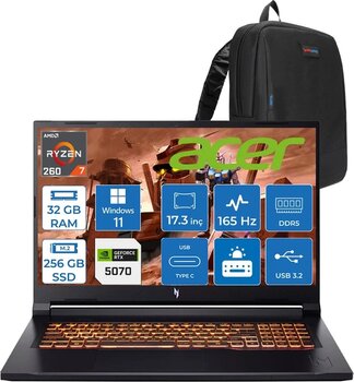 Acer Nitro V17 Anv17 Aı Amd Ryzen™ 7 260 32Gb Ddr5 256Gb Ssd 8Gb/Rtx5070 85W 17.3"Wqxga 2560X1440 165Hz Ips Wın11pro Gaming Bilgisayar. Nhqzkey001