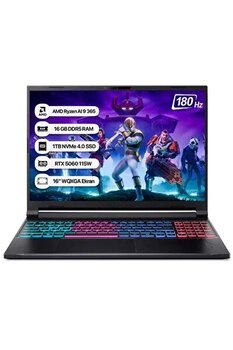 Acer Nitro 16S Nh.qxuey.001 AMD Ryzen AI 9 365 16" 16 GB RAM 1 TB SSD Rtx5060 115w 180Hz Wqxga FreeDOS Gaming Laptop