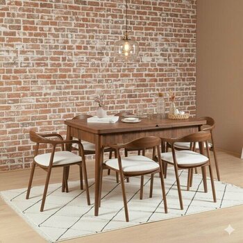 Zeytunhome Armone 6 Kişilik Açılır Yemek Masası Takımı | Modern ve Şık Tasarım - Ceviz - Beyaz