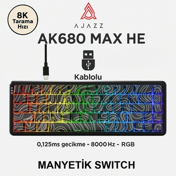 Ajazz AK680 Max Rapid Trigger Manyetik Switch Mekanik Klavye Rgb Aydınlatma 0.02 Ultra Düşük Gecikme-Siyah - Siyah