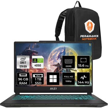 MSI Msı Cyborg 15 I7 13620H RTX4050 6gb 96GB Ram 1tb SSD 15.6" Fhd 144Hz WIN11 Home A13VE897XTRP388 Gaming Laptop + Per4 Çanta - 1 TB - 96 GB