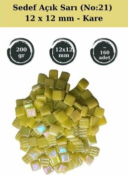 Zen Mozaik Sanatsal Mozaik Çalışmalarınız Için 12X 12 mm Kare - Sedefli  Cam Mozaik Taşı (200 Gr) - Sedef Açık Sarı - 21
