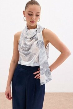 Fularlı Desenli Bluz - Siyah - 40