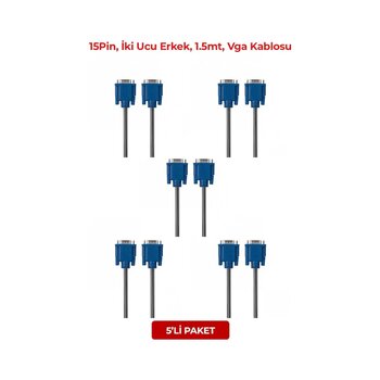 S-lınk Sl-vga16, 15pin, İki Ucu Erkek, 1.5mt, Vga Kablosu 5li Paket