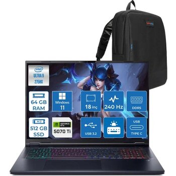 Acer Predator Helios Neo 18 Aı Intel®core™ Ultra 9 275HX 64GB Ddr5 512GB SSD 12GB/RTX5070Tİ 140W 18" 2560 x 1600 Wqxga 240HZ WIN11HOME Gaming Bilg