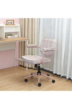 Adore Mobilya Button Ekose Kumaş Ofis ve Çalışma Sandalyesi – Pembe