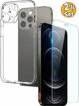 iPhone 12 Pro Şeffaf Kılıf + Cam Ekran Koruyucu Seti