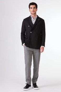 Dufy Siyah Kruvaze Slim Fit Erkek Ceket 48 Beden