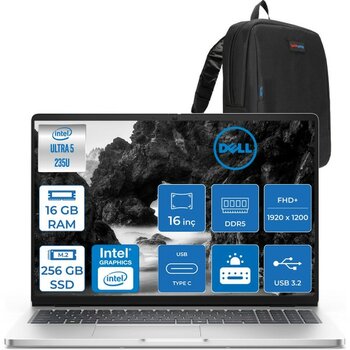 Dell Pro 16 Intel Core Ultra 5 235U 4.9ghz 16GB Ddr5 256GB SSD Freedos Intel® Aı Boost 16 Inç IPS Fullhd+ (1920X1200) Taşınabilir Bilgisayar PC1625...