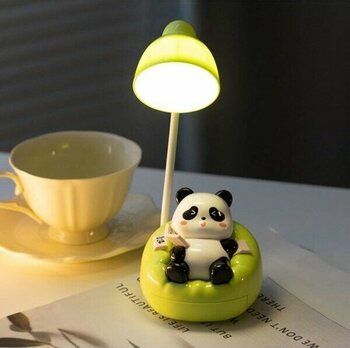 Menuzer Panda Başucu  Masa Lambası, Şarj Edilebilir Kanepe Çekmeceli, 3 Işık Modu, İki Renk Seçeneği(Yeşil-Bej) - Çok Renkli