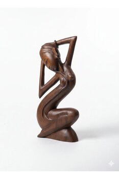 SultanofAura El Yapımı Ahşap Kadın Figürü Heykel - Modern Dekoratif Sanat (30 cm)