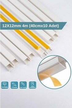 Odta 4 Metre (12X12MM) Kedinden Yapışkanlı Kablo Kanalı | 4m (10 Adet x 40CM) Kablo Gizleyici