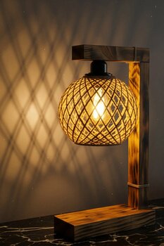 Celestia Rustik Abajur Ahşap Masa Lambası Dekoratif Gece Lambası, Doğal Ahşap İskandinav, Yatak Odası, Salon
