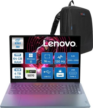 Lenovo Yoga Pro 9 Intel Ultra 9 285H 64Gb 4Tb Ssd 8Gb/Rtx5070 16" 3.2K (3200X2000) Oled 1600Nıts 120Hz Windows 11 Pro Dokunmatik Taşınabilir Bilgisayar 83L0002htrp24 + Zettaçanta