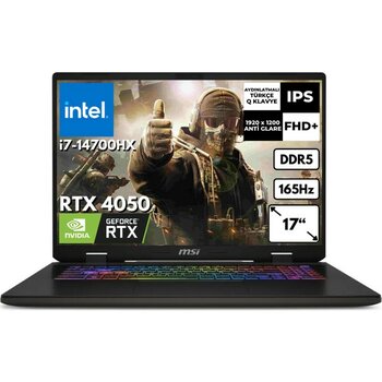 MSI Msı Sword 17HX I7-14700HX 64-Gbddr5 1 Tbssd RTX4050 (6gb) 17" 165Hz Fhd Freedos Gaming Notebook B14VEKG-053XTRZG2 - 1 TB - 64 GB