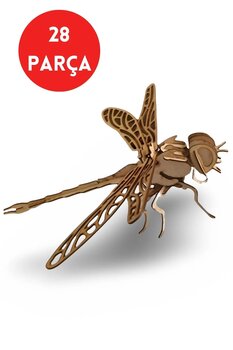 ALGWOOD 28 Parça Ahşap Yusufçuk Maketi - Ahşap Yusufçuk Figürü - 3D Dragonfly Ahşap Figür