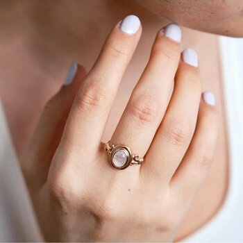 Venüs Ay Taşı Vintage Rose Gold Gümüş Yüzük