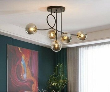 Fer Avize  Jade Lüks Modern Siyah Renk Gövde Füme Camlı 5'li Avize - Siyah - Füme - 5