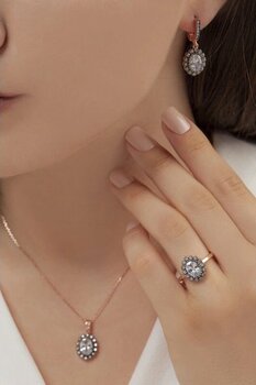 Agakulche Oval Model Kadın Gümüş Takı Seti Kalemli S62-eb 925