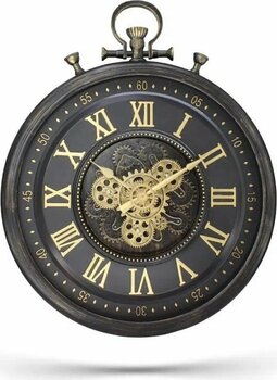 Efe Mark Premium Serisi Antik Eskitme Kadranlı Döner Çarklı 60 cm Antrasit Yuvarlak Duvar Saati