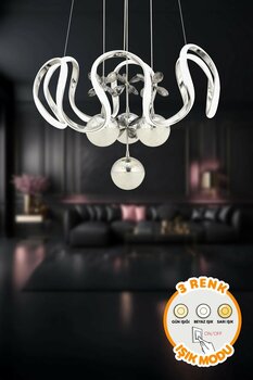 Capella Aydınlatma Modern Riva Krom 3 Renk Işık Özellikli Power Led Sarkıt Led Avize Salon Avize