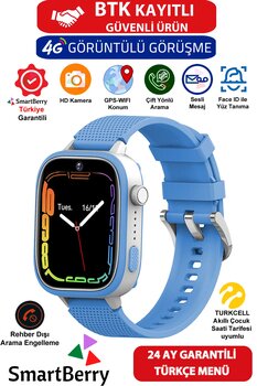 Smartberry Görüntülü Görüşme Gps Wıfı Net Konum Gizli Dinleme Akıllı Çocuk Takip Saati Sim Kartlı - Mavi