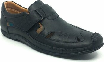 Luis Figo Hakiki Deri Erkek Günlük Yazlık Rahat Cırtlı Spor Sandalet 39-48 - Siyah - 42