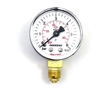 Pakkens Çap 63 0/6 Bar Kuru Tip Basınç Ölçer, Manometre, Basınç Göstergesi 1/4''