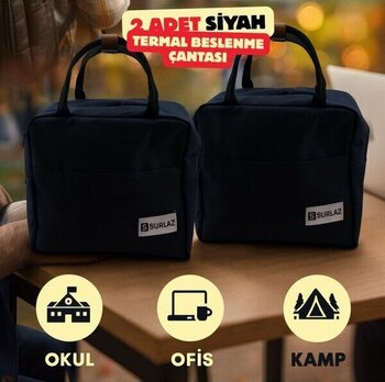 Sürlaz 2’li Siyah Termal Beslenme Çantası 8l | Sıcak Soğuk 6-8 Saat Korumalı, Okul Ofis Kamp Kullanımı