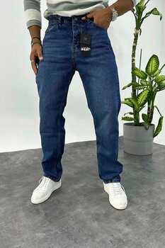 NO61 MAN Baggy Koyu Mavi Eskitme Kot Pantolon